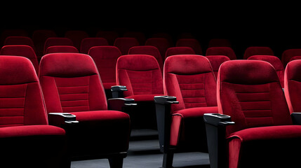Empty Red Theater Seats In Dark Cinema