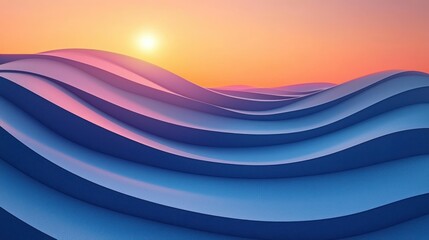 Serene, layered ocean waves under warm sunset lighting, peaceful vista