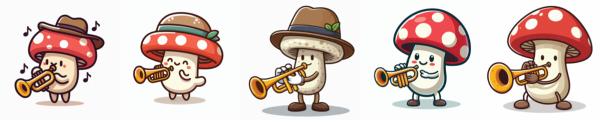 cute mushroom vector collection playing trumpet