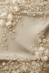 Elegant Pearl and Flower Hair Accessories on Beige Silk