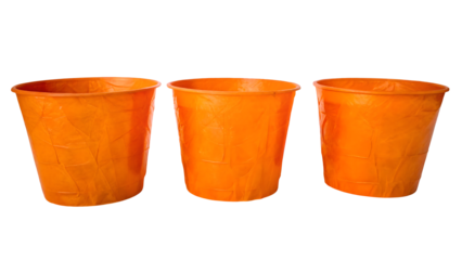 set wrinkly orange plastic cups isolated on white background PNG.GENERATIVE AI