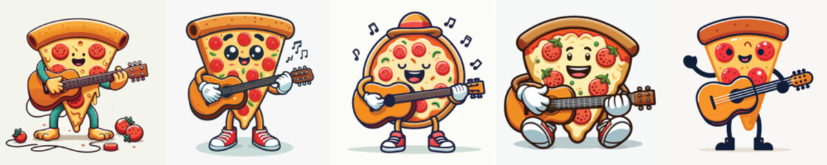 funny pizza vector collection playing guitar