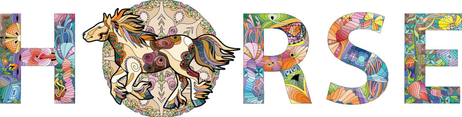 Word HORSE. Colorful vector word isolated on a white background