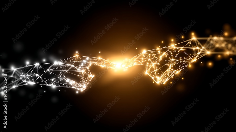 Wall mural digital connection network convergence in white and gold spheres for technology concepts.