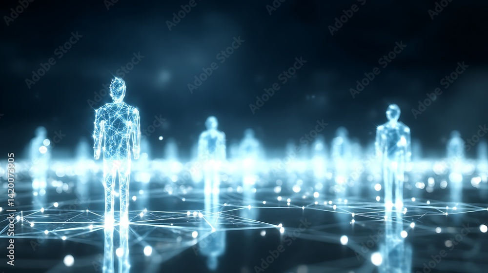 Aufkleber digital entities network visualization of abstract figures in virtual reality environment.