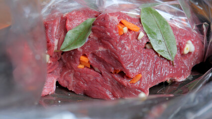 Spiced, marinated beef ready to cook