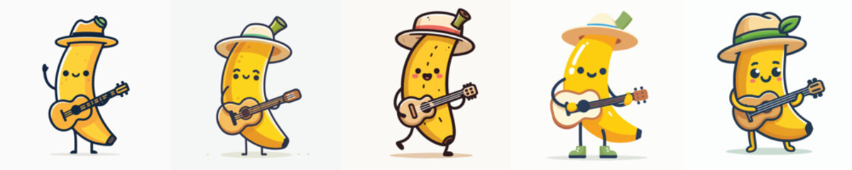 cute banana vector playing guitar