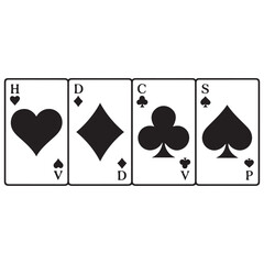 Set of playing card Vector Black silhouettes icons. Gambling game. Four card. Black outline icons. with white background