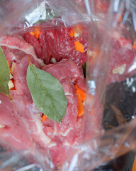 Marinated meat preparation with herbs and spices