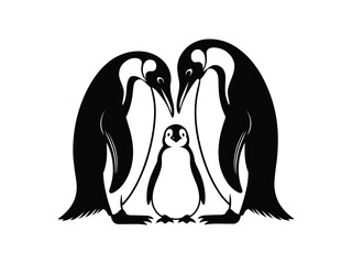 Obraz premium Penguin Family Love Cute Parent Baby silhouette