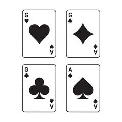 Set of playing card Vector Black silhouettes icons. Gambling game. Four card. Black outline icons. with white background