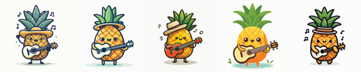 cute pineapple vector playing guitar