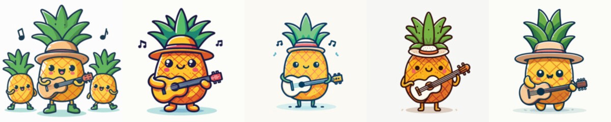 cute pineapple vector playing guitar