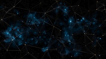 Digital Network Constellation with Luminous Interconnected Nodes and Nebula Dust Clouds in the Backdrop.