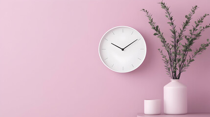 Decorative wall clock with a sleek minimalist design on a soft pastel plum background