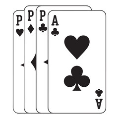 Set of playing card Vector Black silhouettes icons. Gambling game. Four card. Black outline icons. with white background