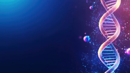 Colorful dna helix structure with abstract background and particles