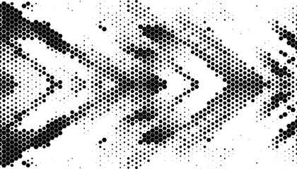 Black and white editable sporty pattern with sharp arrows shape made from hexagon halftone effect. For sporty background and jersey design. Vector Format Illustration 