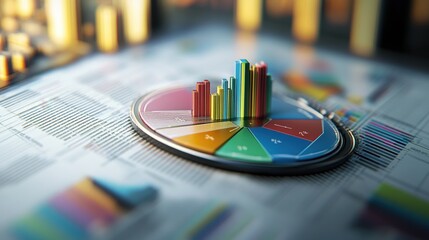 Real estate investment infographic with ROI curves and asset pie chart