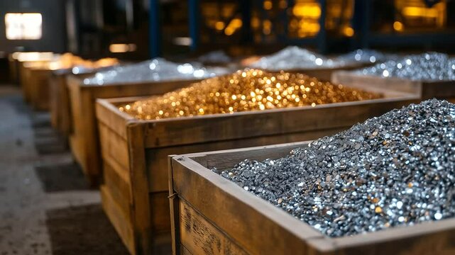 A mining production facility showcasing different metallic raw materials
