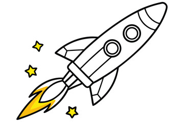 Design a colorful vector illustration of a cartoon-style rocket ship launching into space