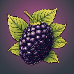 Vibrant blackberry with fresh green leaves on gradient background