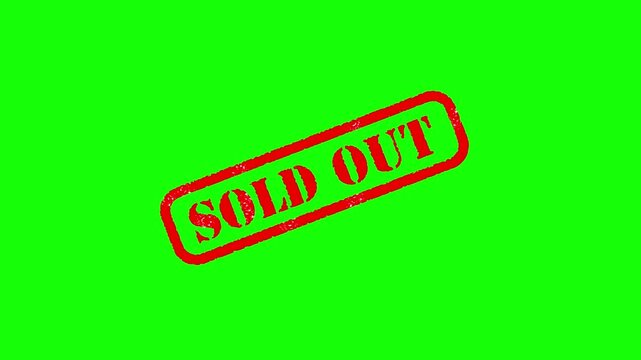 Red sold out rubber stamp on green screen promotional vector element isolated for video editing and 