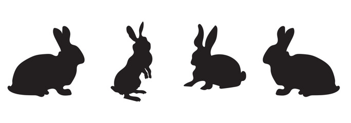 Rabbit Silhouettes icon. Set of Rabbit Silhouettes. Silhouettes of easter bunnies isolated on a white background. Set of different rabbits silhouettes for design use.