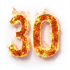 Blazing fiery numbers engulfed in vibrant flames on a white background, featuring dynamic burning numerals with intense fire effects and dramatic heat energy.