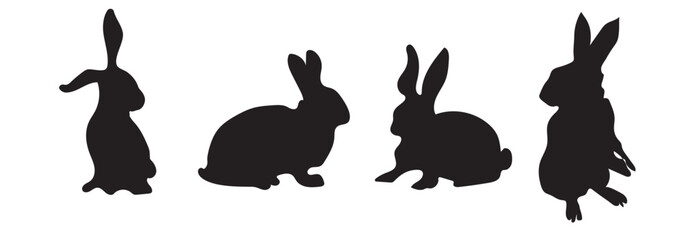 Rabbit Silhouettes icon. Set of Rabbit Silhouettes. Silhouettes of easter bunnies isolated on a white background. Set of different rabbits silhouettes for design use.
