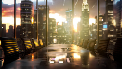 An Abstract blend of reflections and silhouettes in a misty urban setting captures people passing through a glass corridor lit.