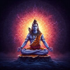 lord shiva 4k hd wallpaper | glowing spiritual art | abstract hindu god illustration | shiva meditation energy aura image