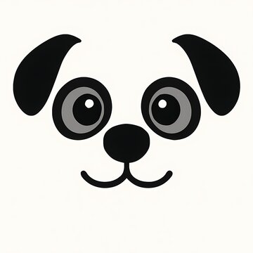 Minimalist cartoon dog face with big round eyes and floppy ears, perfect for playful designs, kids' themes, and cute branding.