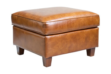 Elegant tan leather ottoman footrest with a classic square design and wooden legs