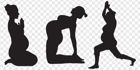 Pregnant Women Yoga poses silhouette icon. Vector illustration exercises for pregnant.