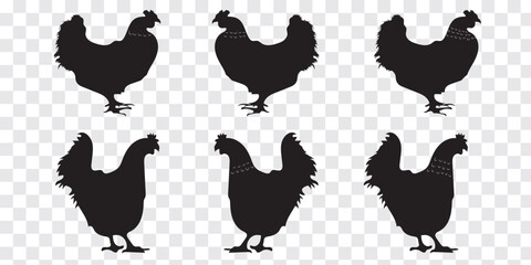 Hens silhouette Icon. Vector silhouette set of detailed quality chickens hens, poultry. Eps 10