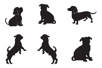 Dog silhouette Icon. Collection of vector silhouette of different breed on white background. Symbol of pet and dog.