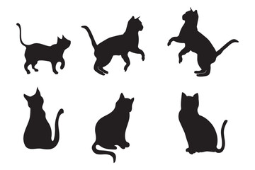 Cat Silhouette vector Icon, collection Isolated On White Background.