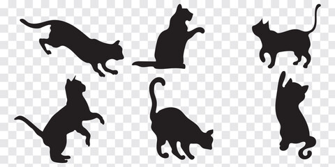 Set of cats silhouette in different poses. Set of cats silhouette in different poses.  Vector illustration of Halloween decorative elements for design decor.