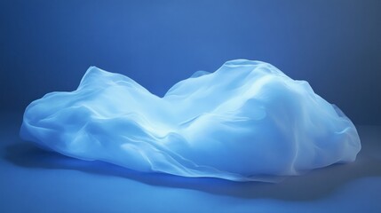 Fototapeta premium A blue abstract form resembles a soft cloud shape in a studio
