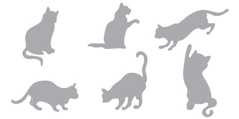 Cats silhouette Icon. Set of black cats silhouettes. Set of cats silhouette in different poses.