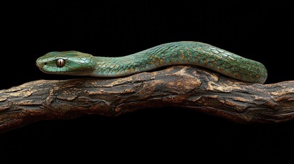 Fototapeta premium Venomous green snake resting on a branch.