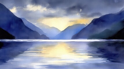 Fototapeta premium Tranquil twilight painting of mountains reflected in calm water