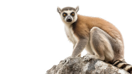 Fototapeta premium Realistic Lemur from Madagascar Sitting on Rock Transparent Background