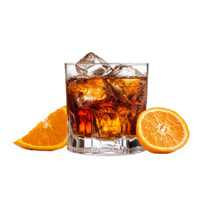 cola with ice and Lemon , orange