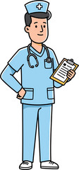 Smiling Male Nurse Holding Clipboard - Flat Vector Illustration