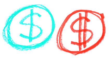 colorful dollar symbol chalk sketching isolated on white background PNG.GENERATIVE AI