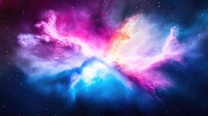 Fototapeta premium Cosmic Nebula Stellar Dust Dreamlike Style High Resolution Wide Angle View Gaseous Swirls Celestial Collision Deep Space Vivid Pink Blue Hues Ideal for Sci-Fi Art