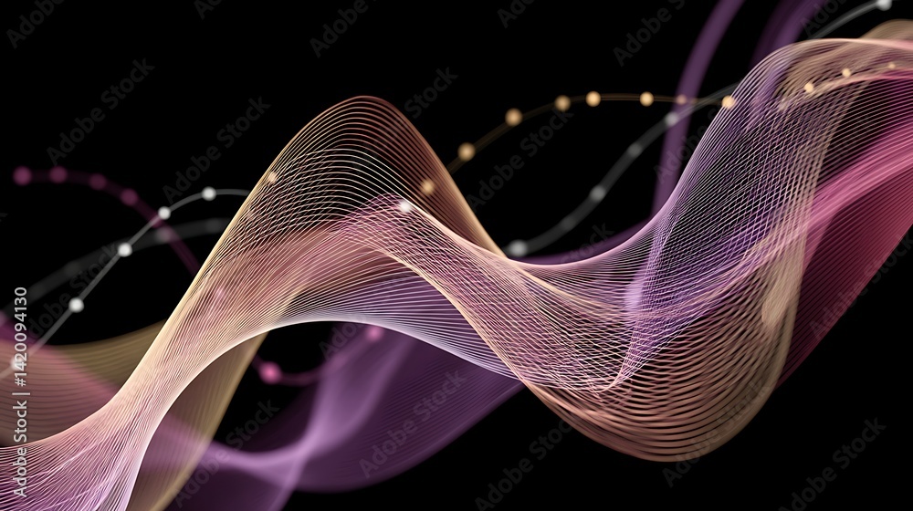 Poster elegant data visualization abstract gradient mesh curves and connected nodes on dark background.