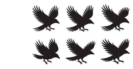 Silhouette Crow Vector Set – Black Bird Clipart Designs for Tattoos, Logos, and Art
